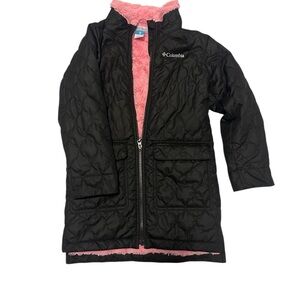 Columbia Kids Black Puffer Jacket with Pink Lining